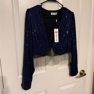 Kate Kasin Women's Navy Sequin Top